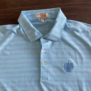 Peter Millar embroidered crest Stretch  Striped Golf Polo blue
